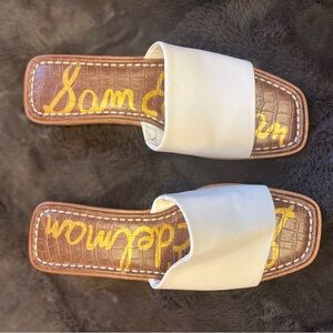 Sam Edelman Valery Leather upper cork wedge slides - white - size 7.5